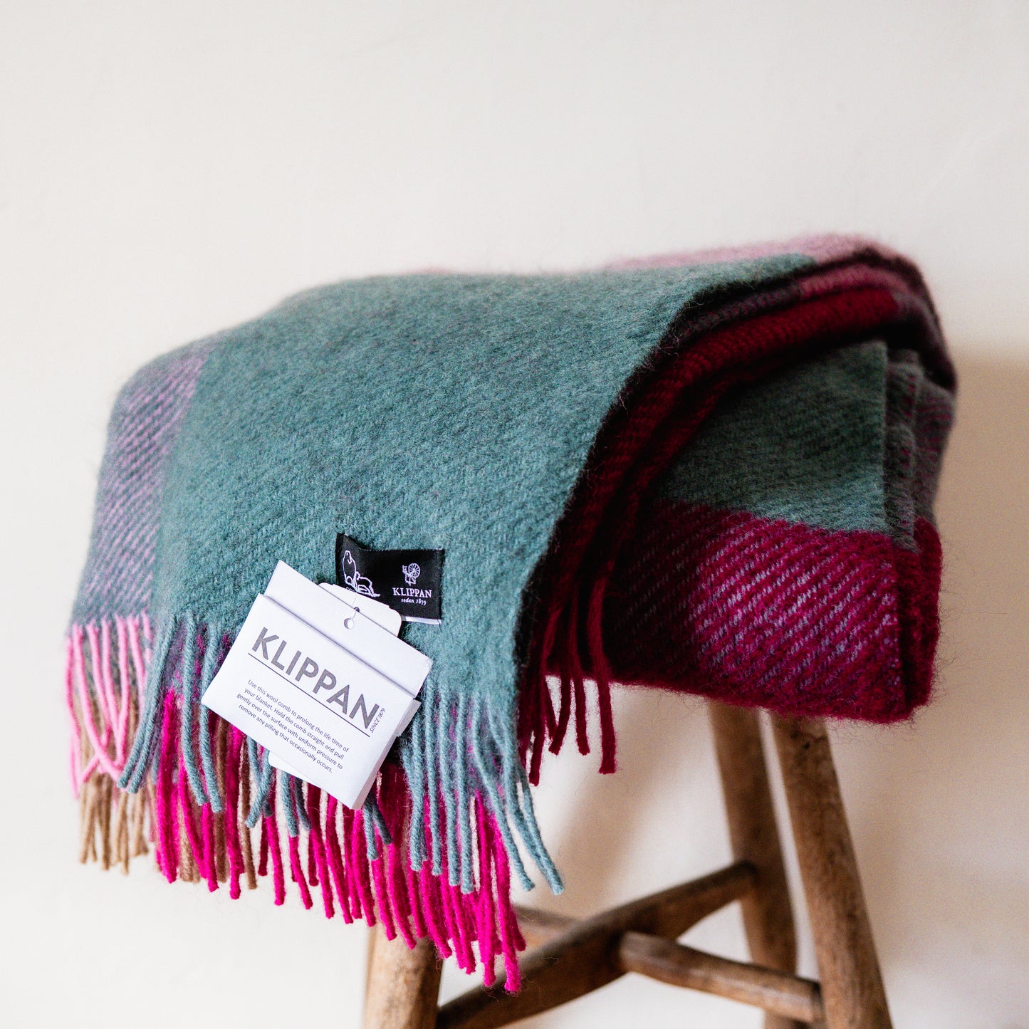 Klippan Gotland Wool Check Blanket Pink