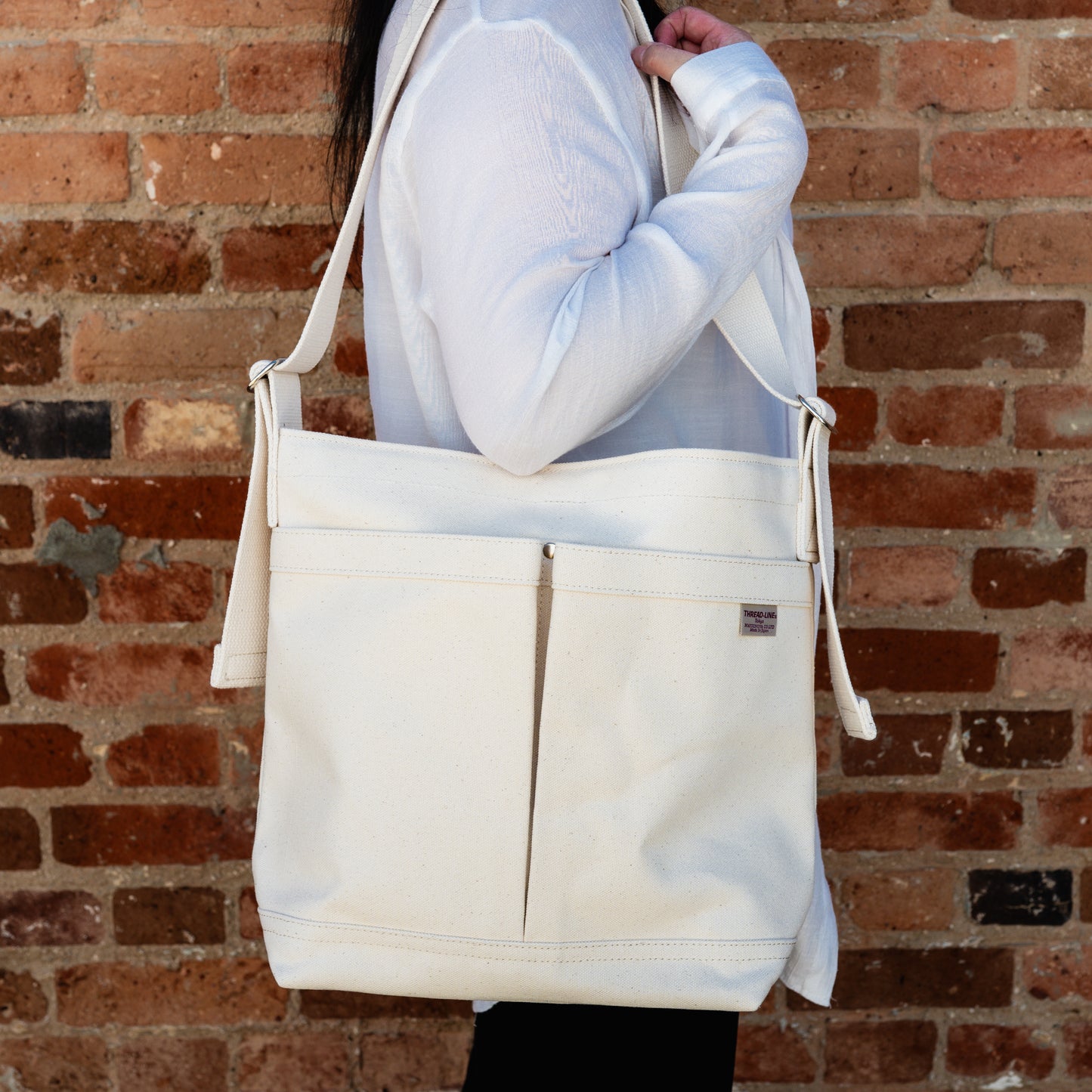 Threadline Canvas 2 Pocket Shoulder Bag Off-White | Threadline | Miss Arthur | Home Goods | Tasmania