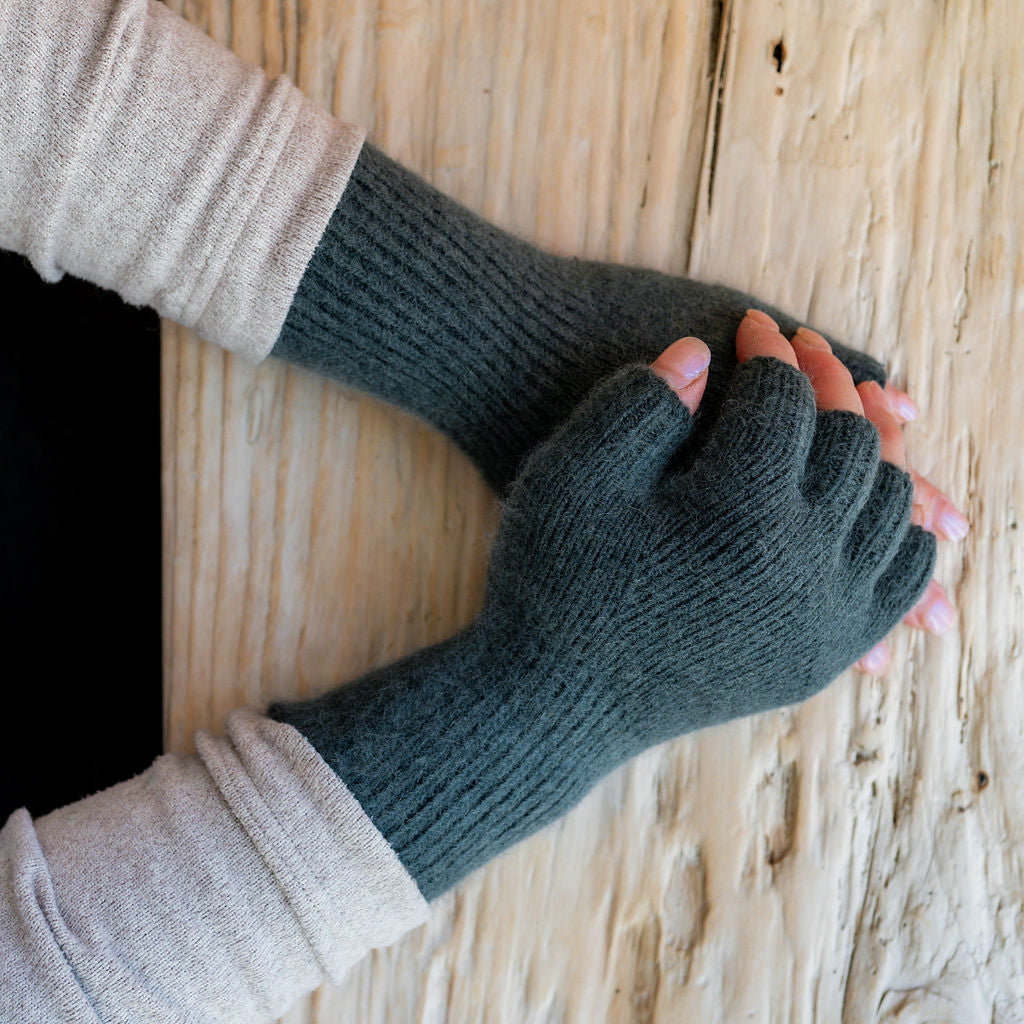 Penelope Durston Angora and Lambswool Fingerless Gloves Fir Needle | Penelope Durston | Miss Arthur | Home Goods | Tasmania