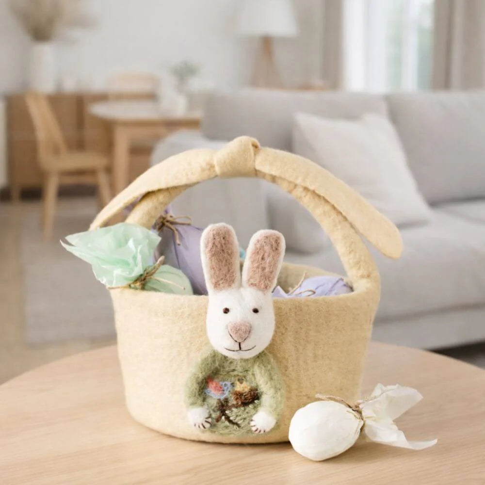 Gry & Sif Felt Big Basket with Bunny Light Yellow | Gry & Sif | Miss Arthur | Home Goods | Tasmania