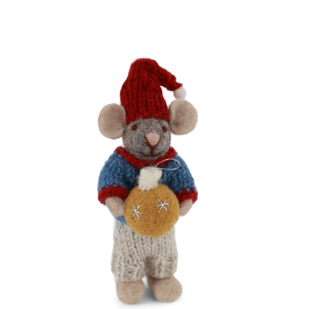 Gry & Sif Small Mouse Boy Grey with Bauble