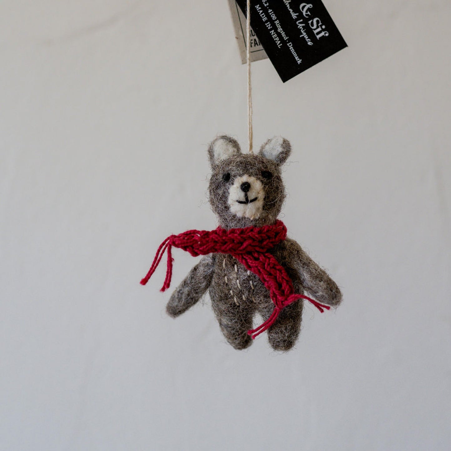 Gry & Sif Grey Bear Ornament with Red Scarf | Gry & Sif | Miss Arthur | Home Goods | Tasmania