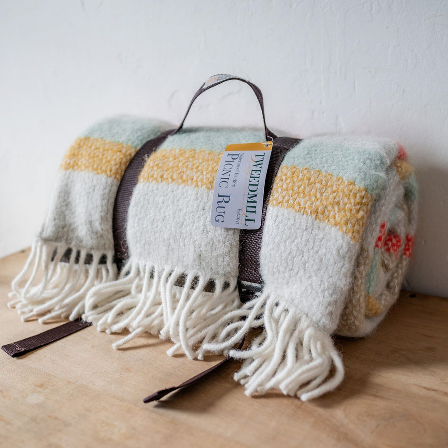 Tweedmill Textiles Polo Wool Picnic Rug Illusion Stripe Spring Brown | Tweedmill Textiles | Miss Arthur | Home Goods | Tasmania