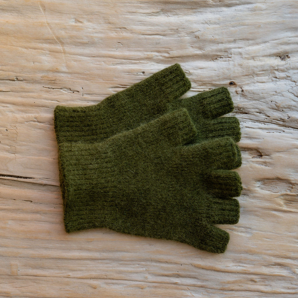 Penelope Durston Short Angora and Lambswool Fingerless Gloves Khaki | Penelope Durston | Miss Arthur | Home Goods | Tasmania