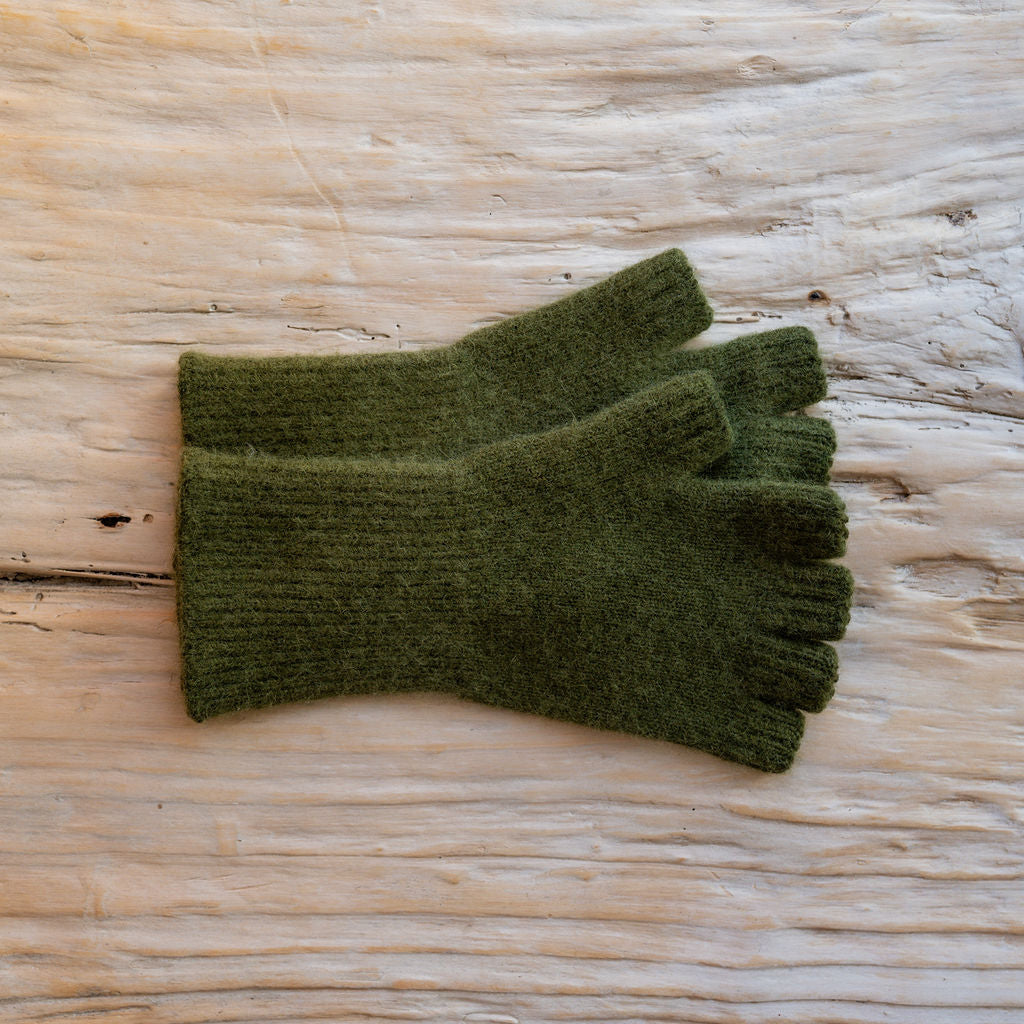 Penelope Durston Angora and Lambswool Fingerless Gloves Khaki | Penelope Durston | Miss Arthur | Home Goods | Tasmania