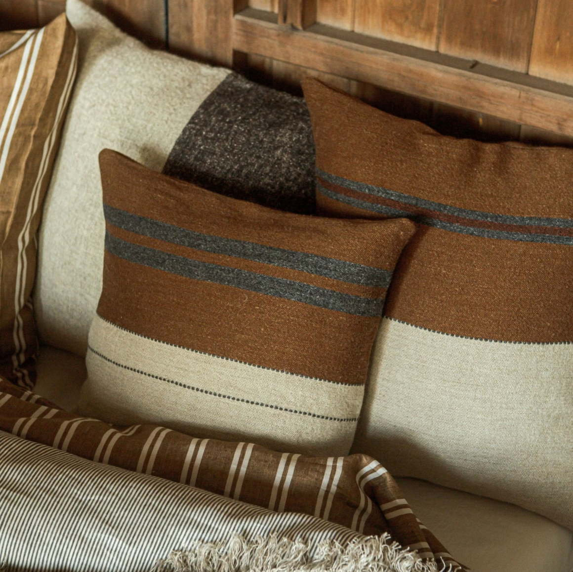 Libeco Highland Stripe Cushion Cover Leather 63cm x 63cm | Libeco | Miss Arthur | Home Goods | Tasmania