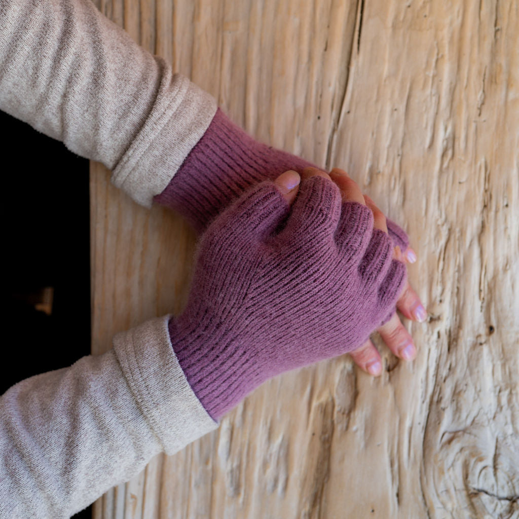 Penelope Durston Short Angora and Lambswool Fingerless Gloves Musky Pink | Penelope Durston | Miss Arthur | Home Goods | Tasmania