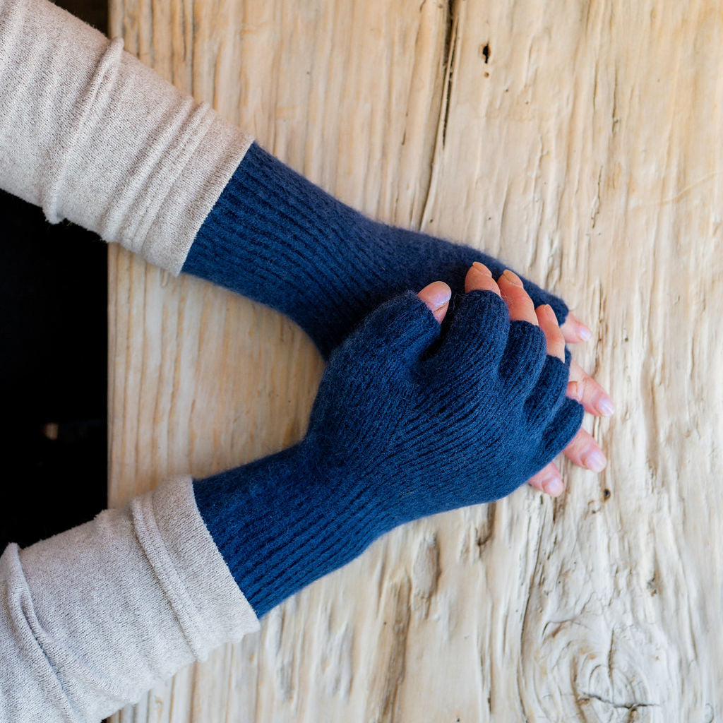 Penelope Durston Angora and Lambswool Fingerless Gloves Navy | Penelope Durston | Miss Arthur | Home Goods | Tasmania