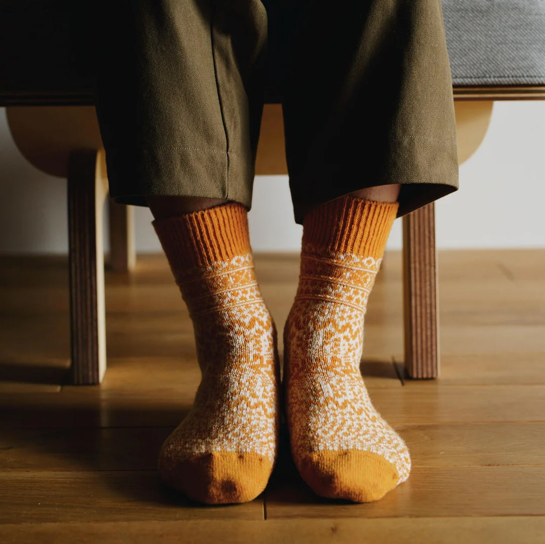 Nishiguchi Kutsushita Oslo Wool Jacquard Sock Lantern Orange Large | Nishiguchi Kutsushita | Miss Arthur | Home Goods | Tasmania