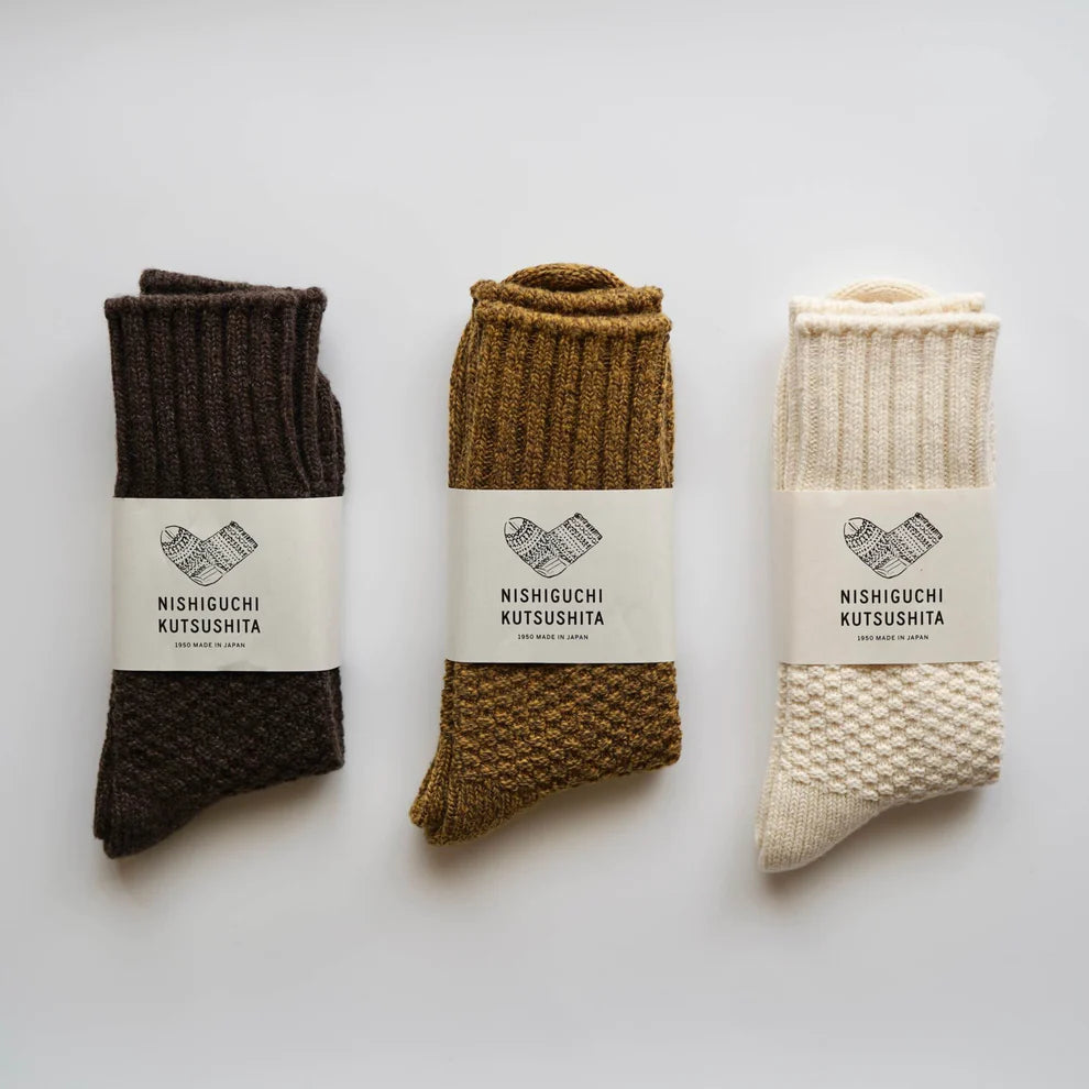Nishiguchi Kutsushita Wool Cotton Boot Socks Mocha Brown Medium | Nishiguchi Kutsushita | Miss Arthur | Home Goods | Tasmania