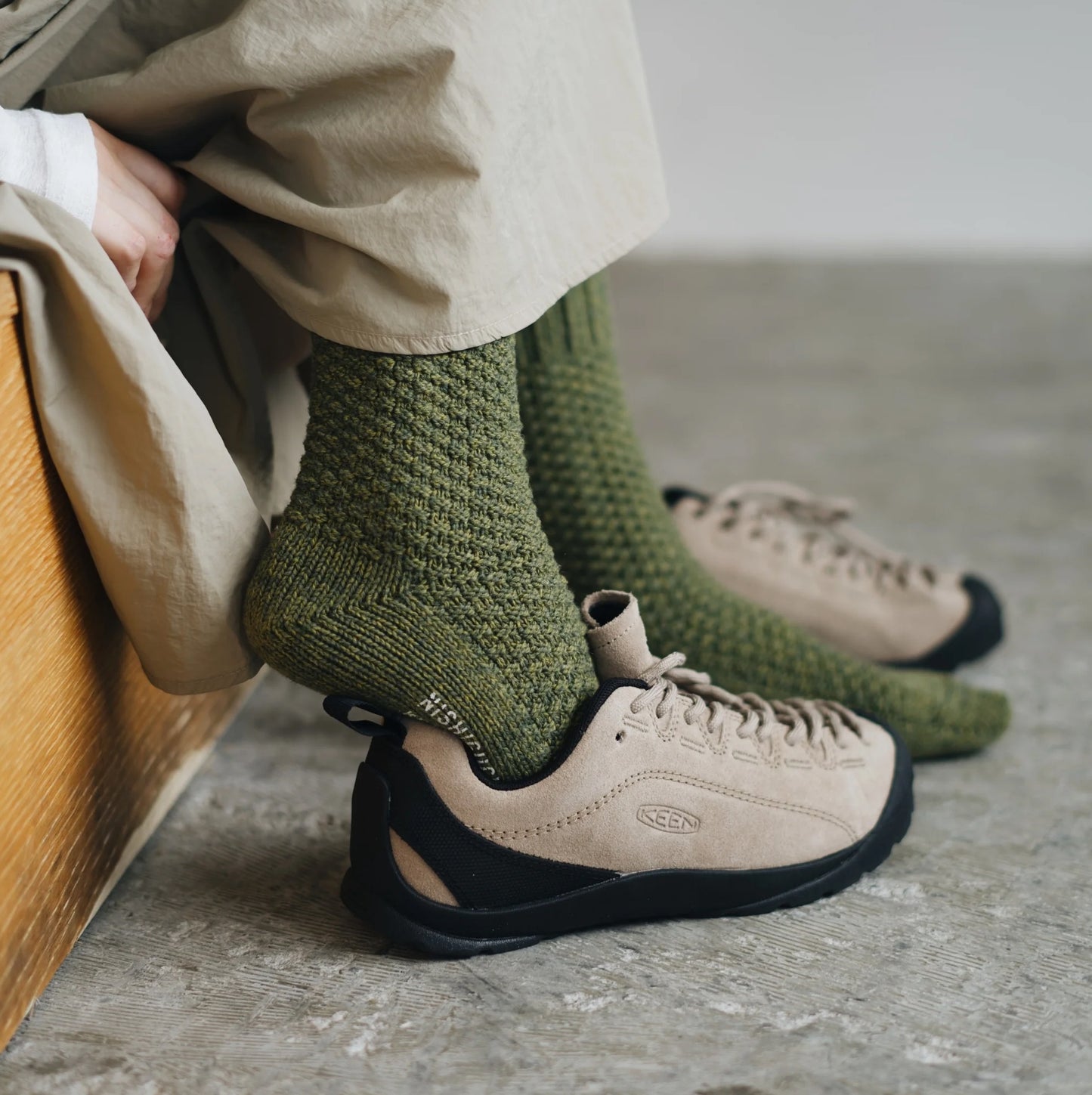 Nishiguchi Kutsushita Wool Cotton Boot Socks Moss Green Large | Nishiguchi Kutsushita | Miss Arthur | Home Goods | Tasmania