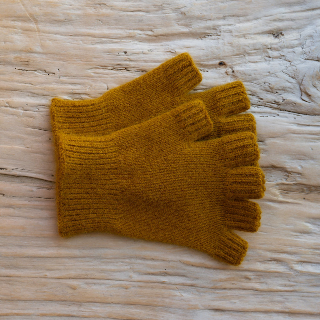 Penelope Durston Short Angora and Lambswool Fingerless Gloves Old Gold | Penelope Durston | Miss Arthur | Home Goods | Tasmania