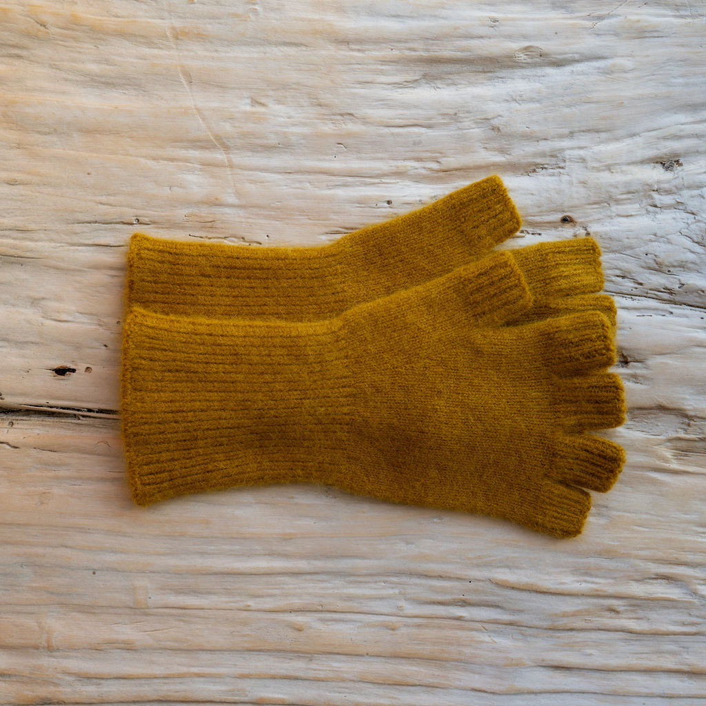 Penelope Durston Angora and Lambswool Fingerless Gloves Old Gold | Penelope Durston | Miss Arthur | Home Goods | Tasmania