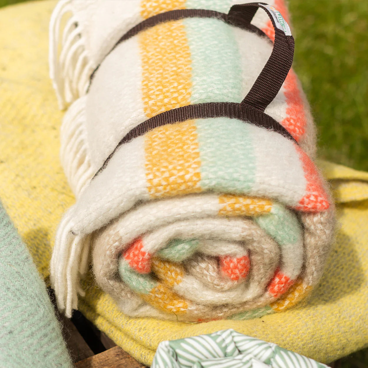 Tweedmill Textiles Polo Wool Picnic Rug Illusion Stripe Spring Brown | Tweedmill Textiles | Miss Arthur | Home Goods | Tasmania