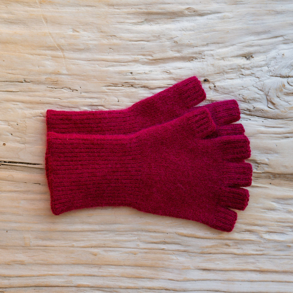 Penelope Durston Angora and Lambswool Fingerless Gloves Raspberry | Penelope Durston | Miss Arthur | Home Goods | Tasmania