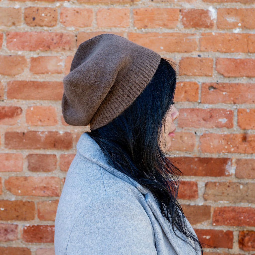 Penelope Durston Angora and Lambswool Slouch Beanie Milk Chocolate | Penelope Durston | Miss Arthur | Home Goods | Tasmania
