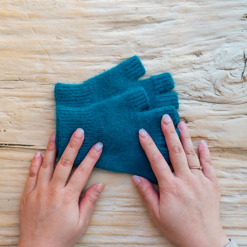 Penelope Durston Short Angora and Lambswool Fingerless Gloves Turquoise | Penelope Durston | Miss Arthur | Home Goods | Tasmania