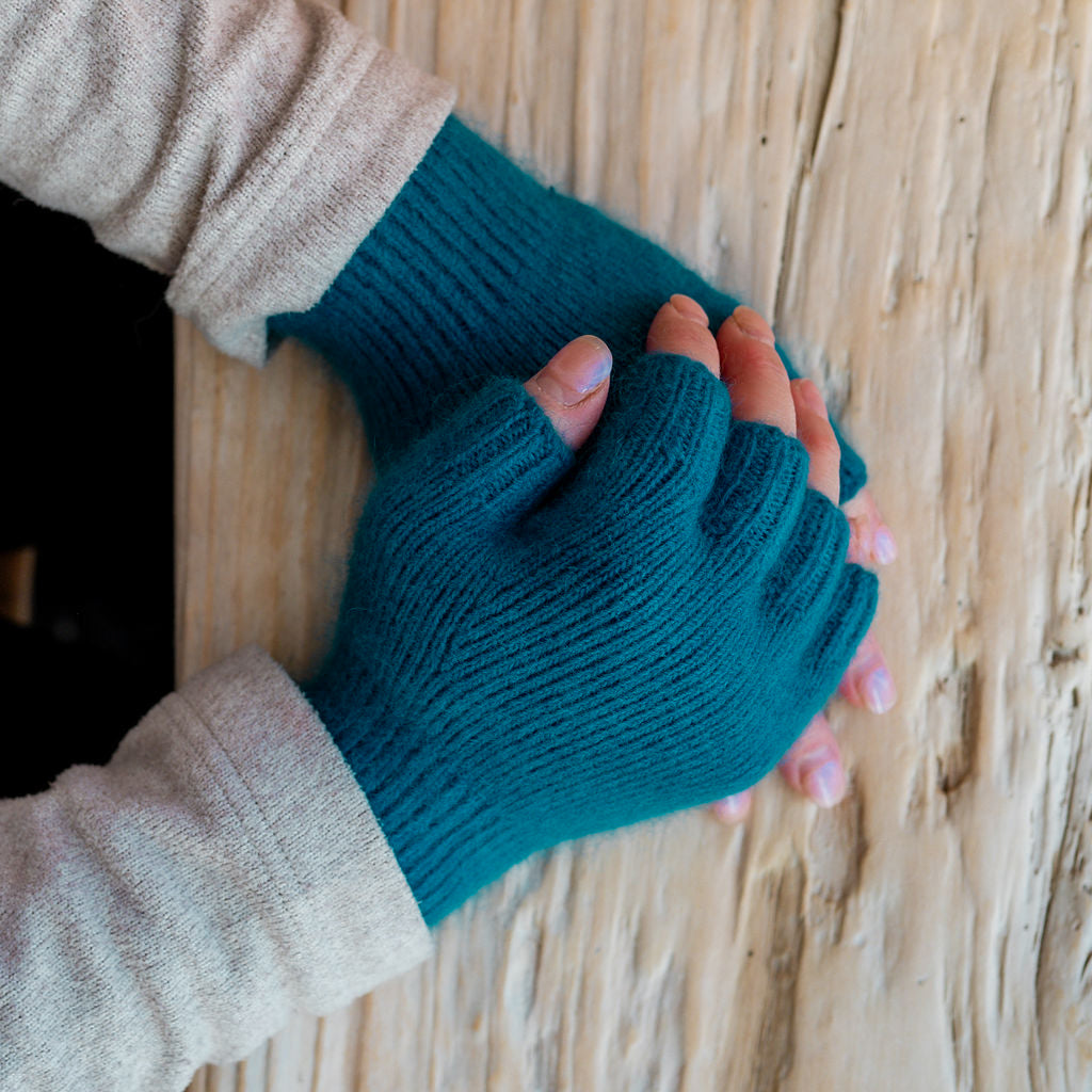 Penelope Durston Short Angora and Lambswool Fingerless Gloves Turquoise | Penelope Durston | Miss Arthur | Home Goods | Tasmania