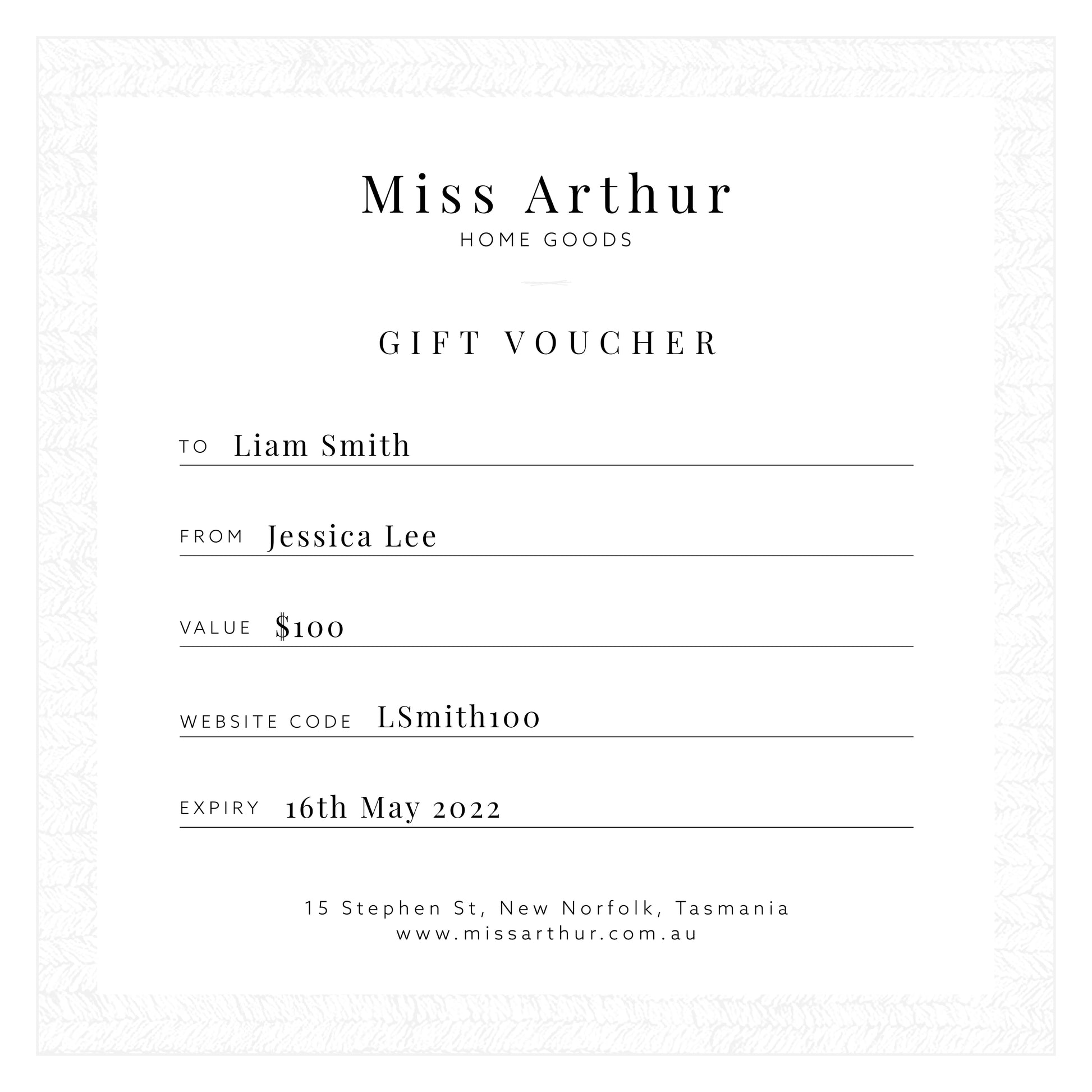 Digital Gift Voucher | Miss Arthur | Miss Arthur | Home Goods | Tasmania