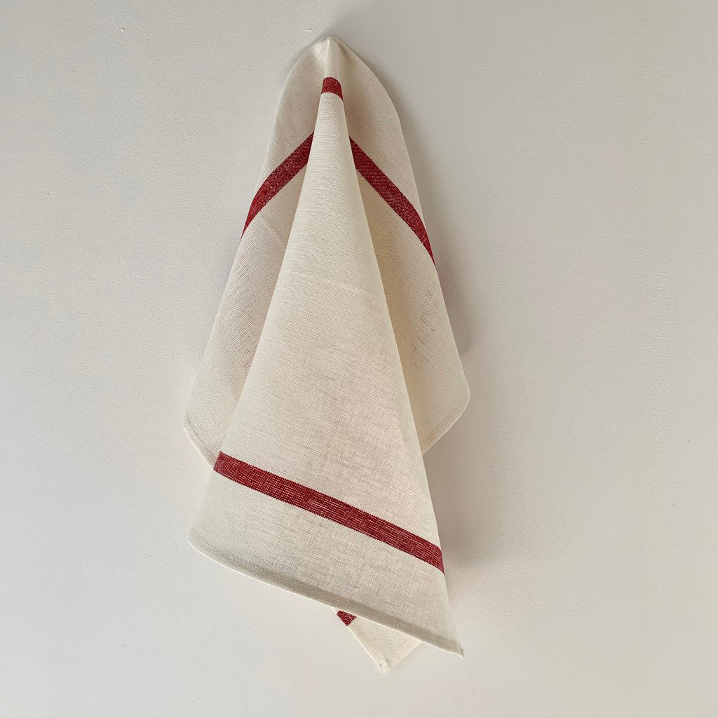 Fog Linen Work Linen Lined Kitchen Cloth White Red | Fog Linen Work | Miss Arthur | Home Goods | Tasmania
