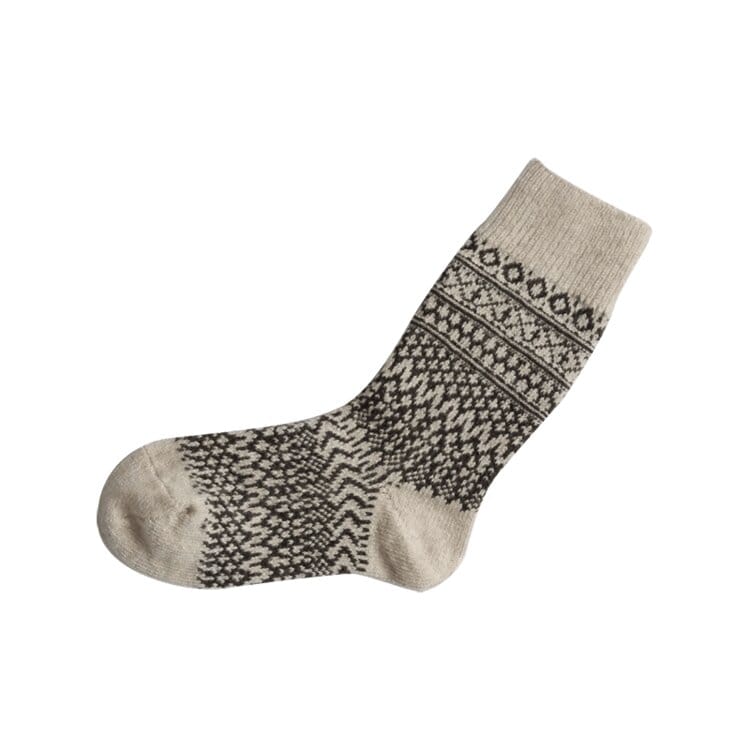 Oslo Wool Jacquard Sock Oatmeal Coffee Large | Nishiguchi Kutsushita | Miss Arthur | Home Goods | Tasmania