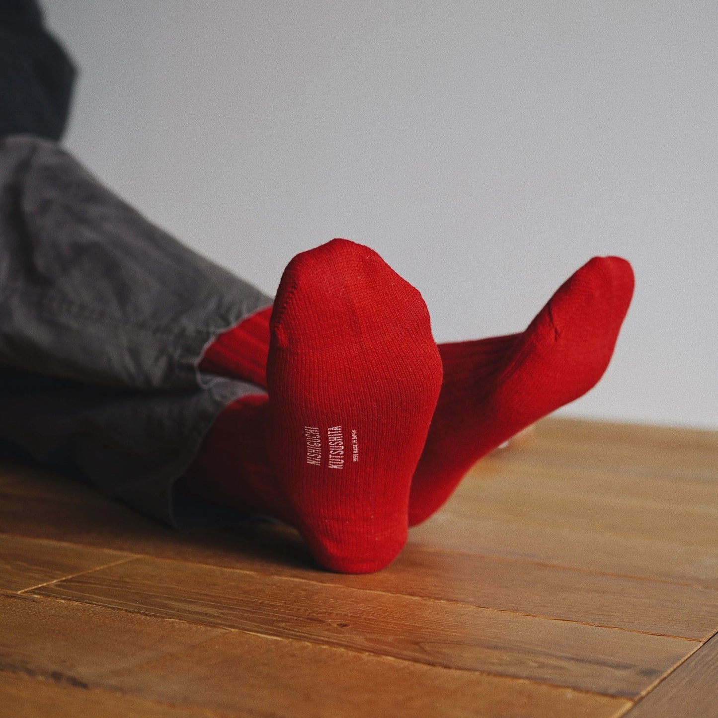 Nishiguchi Kutsushita Praha Cashmere Ribbed Sock Sunset Red Large | Nishiguchi Kutsushita | Miss Arthur | Home Goods | Tasmania
