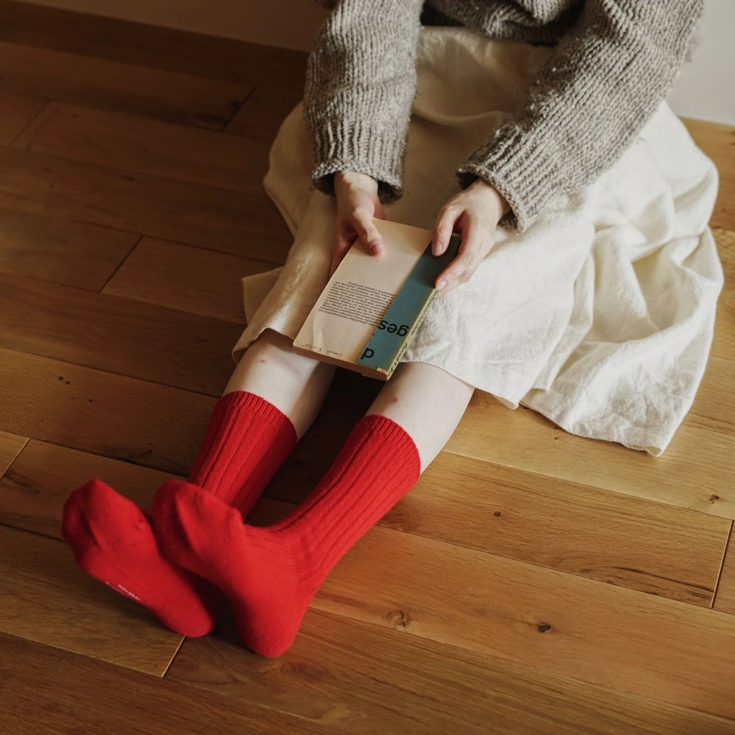 Nishiguchi Kutsushita Praha Cashmere Ribbed Sock Sunset Red Small | Nishiguchi Kutsushita | Miss Arthur | Home Goods | Tasmania