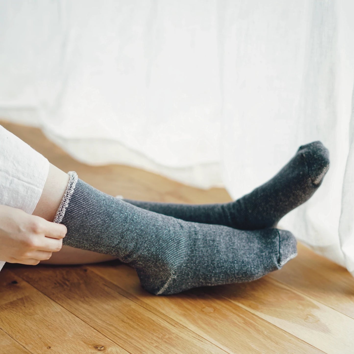 Praha Silk Cotton Socks Charcoal Large | Nishiguchi Kutsushita | Miss Arthur | Home Goods | Tasmania