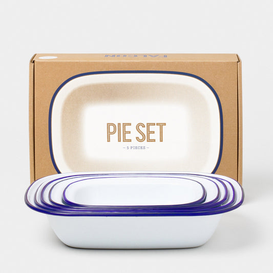 Falcon Enamelware Enamel Pie Set White with Blue Rim | Falcon Enamelware | Miss Arthur | Home Goods | Tasmania