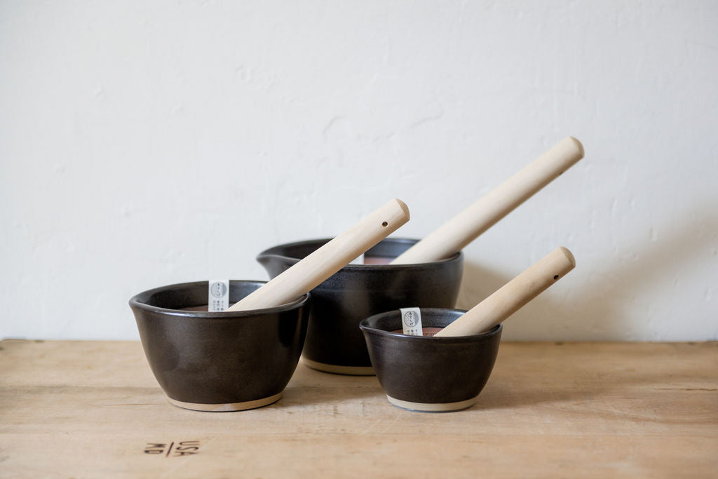 Handmade Black Suri Bowl and Pestle Large | Motoshige | Miss Arthur | Home Goods | Tasmania