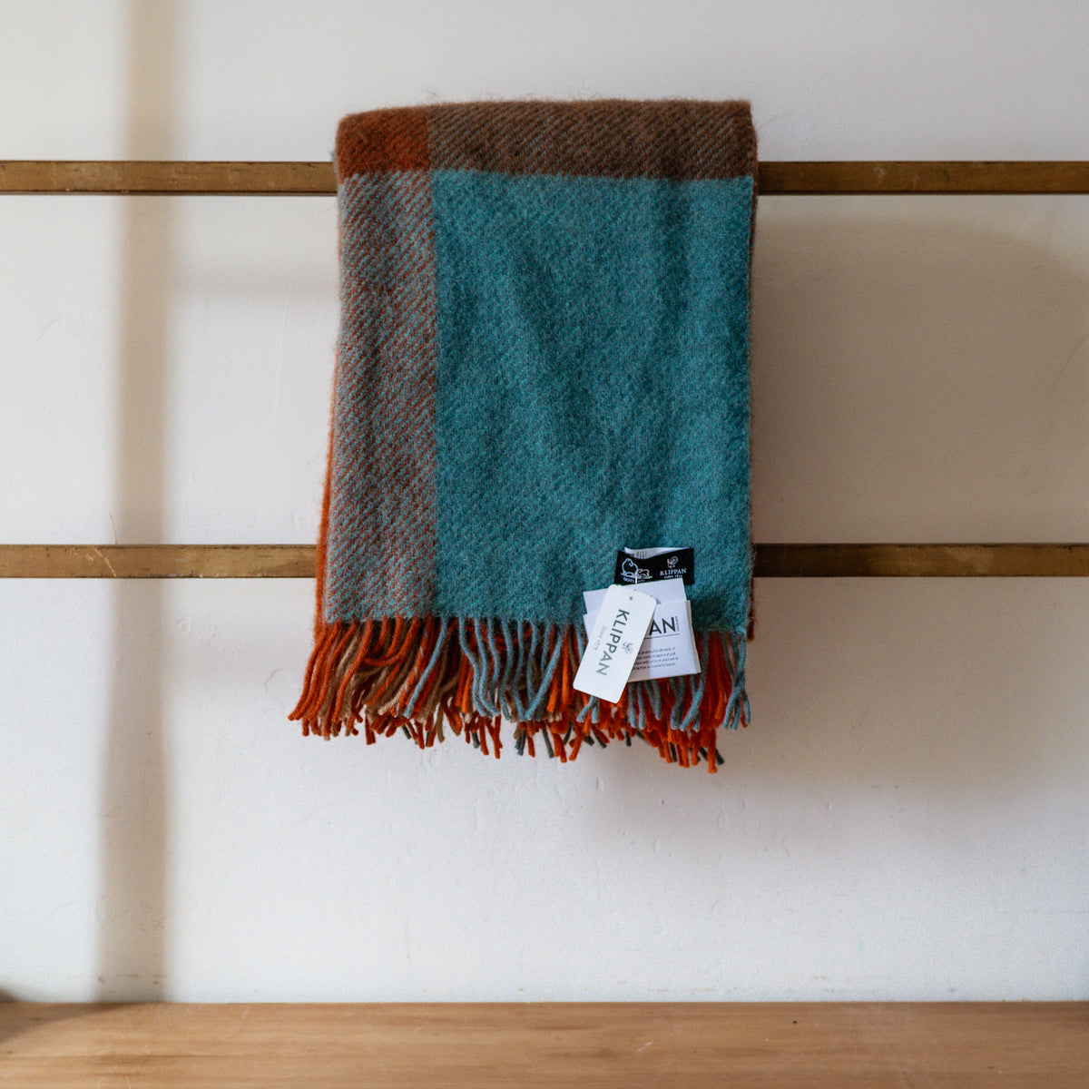 Klippan Gotland Wool Check Blanket Orange