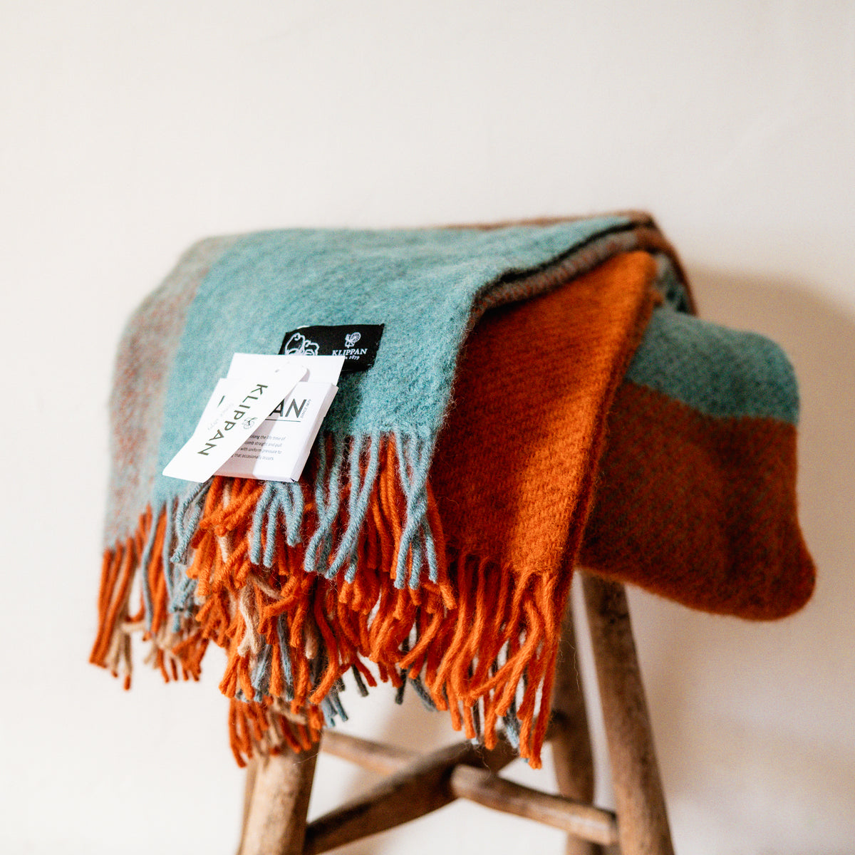 Klippan Gotland Wool Check Blanket Orange