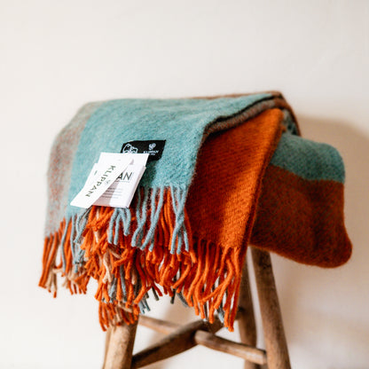 Klippan Gotland Wool Check Blanket Orange