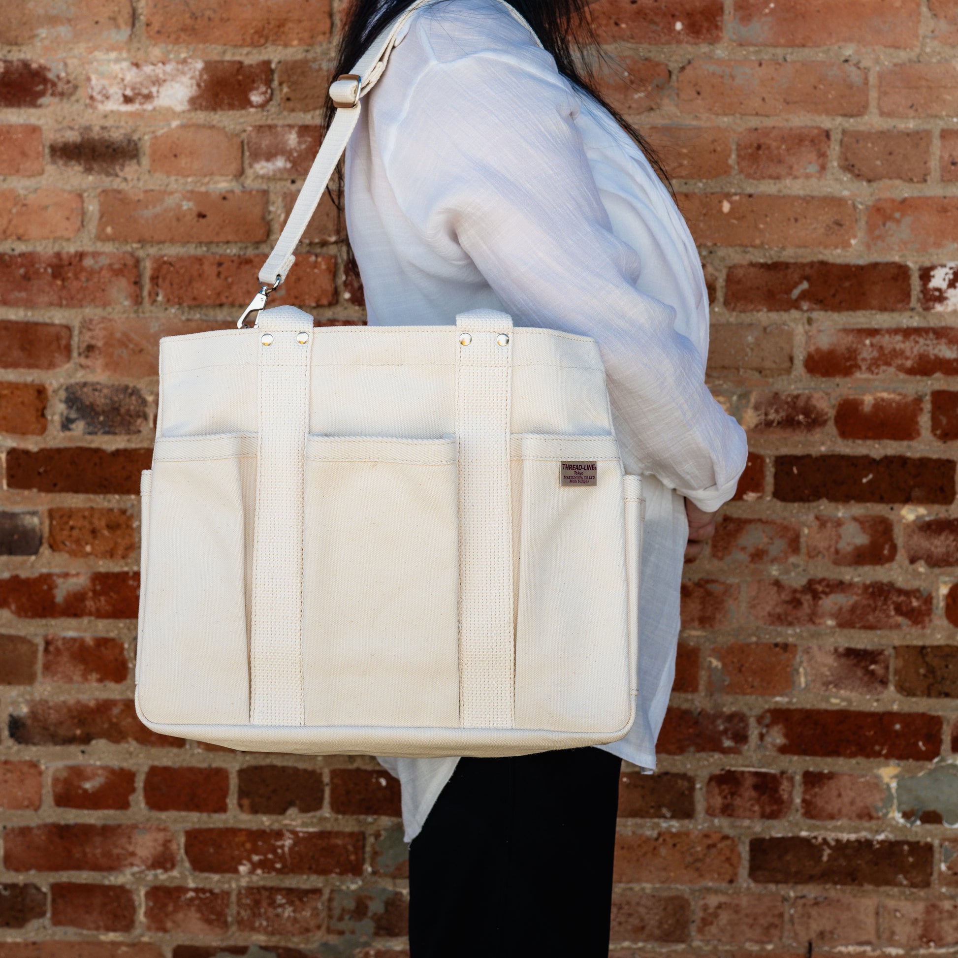 Threadline Heavy Canvas 7 Pocket Tool Tote Off-White | Threadline | Miss Arthur | Home Goods | Tasmania