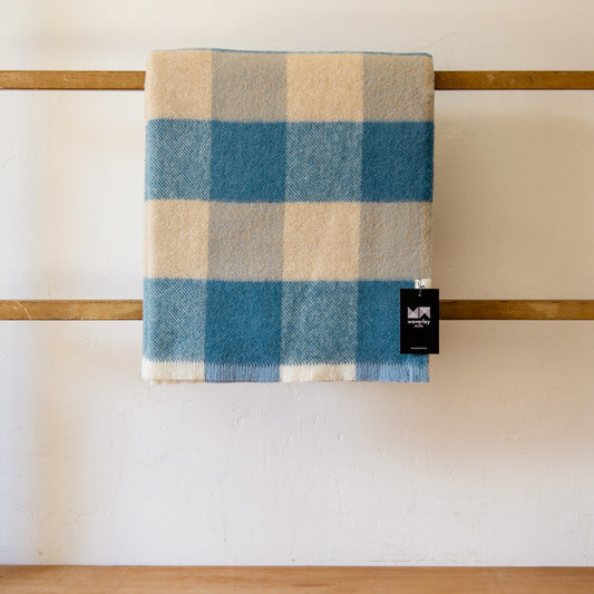 Waverley Mills Traditional Check Throw Wineglass Bay Blue | Waverley Mills | Miss Arthur | Home Goods | Tasmania