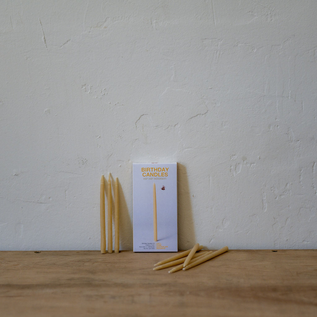 Queen B Beeswax Birthday Candles - Box of 8 | Queen B | Miss Arthur | Home Goods | Tasmania