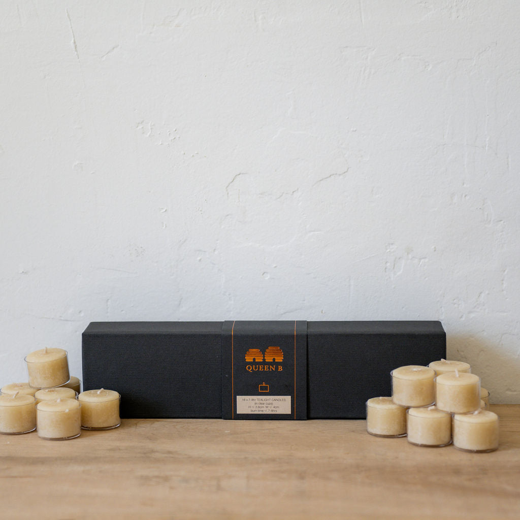 Black Label Tealights 7-8 Hours Clear Cup Box of 16 | Queen B | Miss Arthur | Home Goods | Tasmania