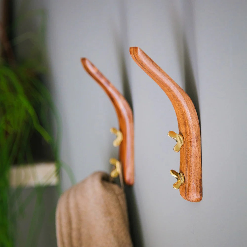 Brut Coat Hook Wood & Brass | Brut | Miss Arthur | Home Goods | Tasmania