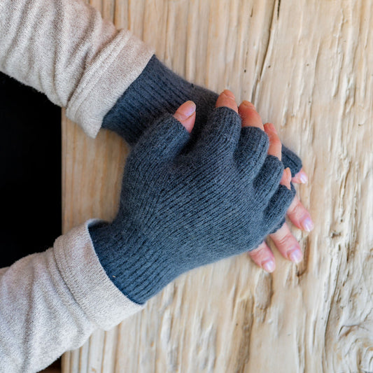 Penelope Durston Short Angora and Lambswool Fingerless Gloves Graphite Grey | Penelope Durston | Miss Arthur | Home Goods | Tasmania