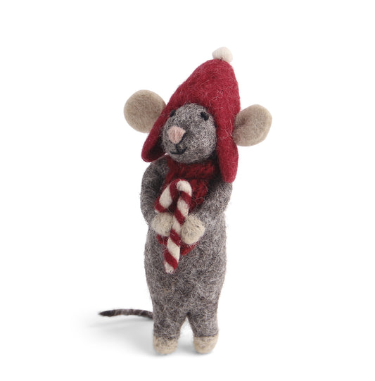 Grey Mouse with Candy Cane | Gry & Sif | Miss Arthur | Home Goods | Tasmania