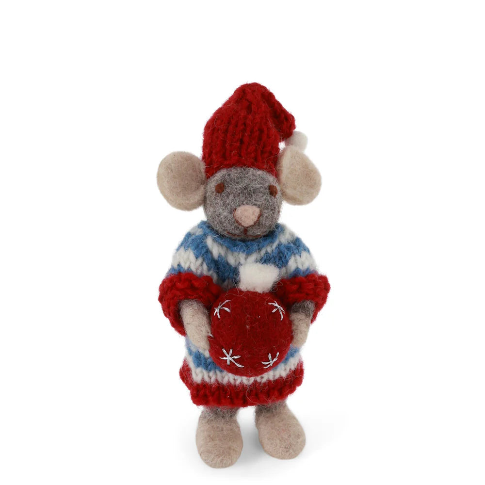 Gry & Sif Small Mouse Girl Grey with Bauble