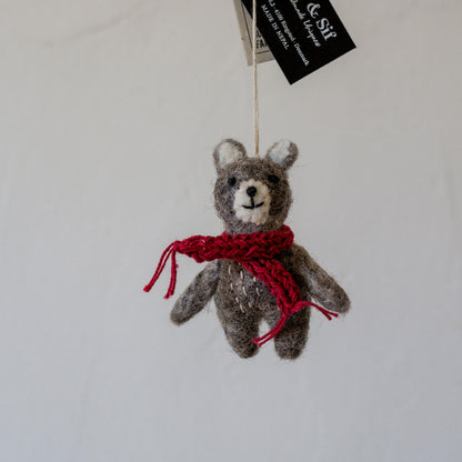 Gry & Sif Grey Bear Ornament with Red Scarf | Gry & Sif | Miss Arthur | Home Goods | Tasmania