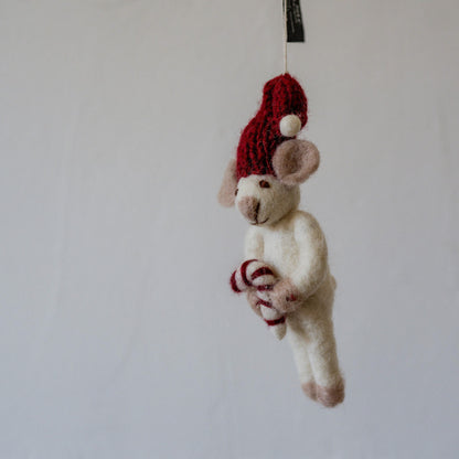 Gry & Sif White Mouse with Candy Cane | Gry & Sif | Miss Arthur | Home Goods | Tasmania