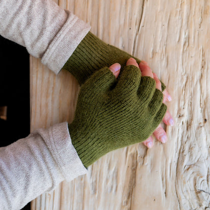 Penelope Durston Short Angora and Lambswool Fingerless Gloves Khaki | Penelope Durston | Miss Arthur | Home Goods | Tasmania