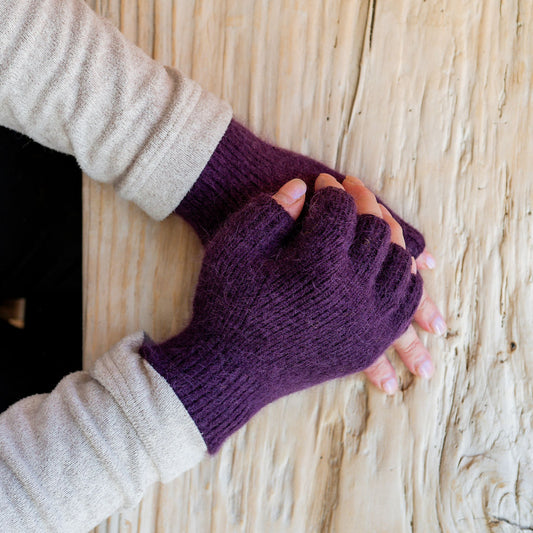 Penelope Durston Short Angora and Lambswool Fingerless Gloves Mulberry | Penelope Durston | Miss Arthur | Home Goods | Tasmania