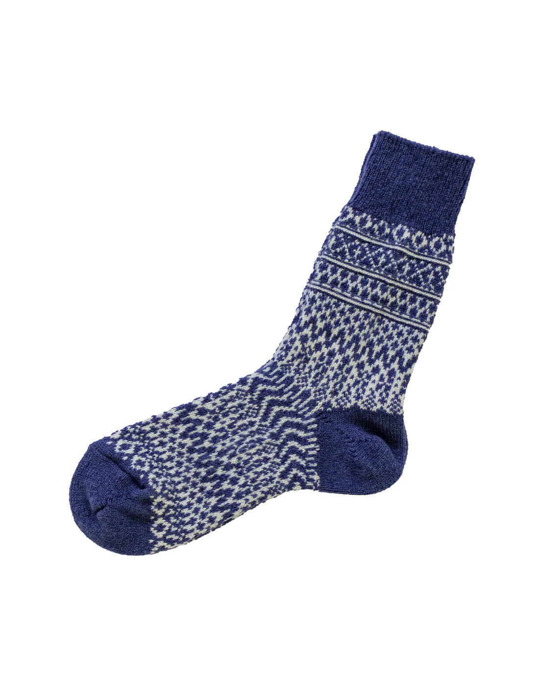 Nishiguchi Kutsushita Oslo Wool Jacquard Sock Seagull Blue Medium