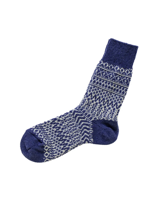 Nishiguchi Kutsushita Oslo Wool Jacquard Sock Seagull Blue Large | Nishiguchi Kutsushita | Miss Arthur | Home Goods | Tasmania