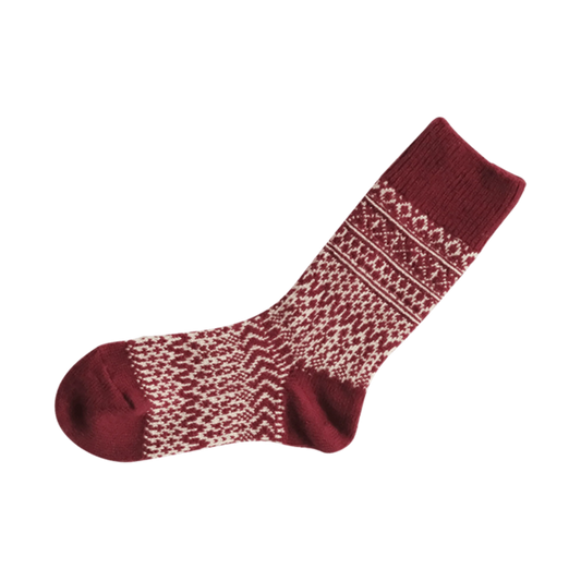 Nishiguchi Kutsushita Oslo Wool Jacquard Sock Wine Vanilla Large | Nishiguchi Kutsushita | Miss Arthur | Home Goods | Tasmania