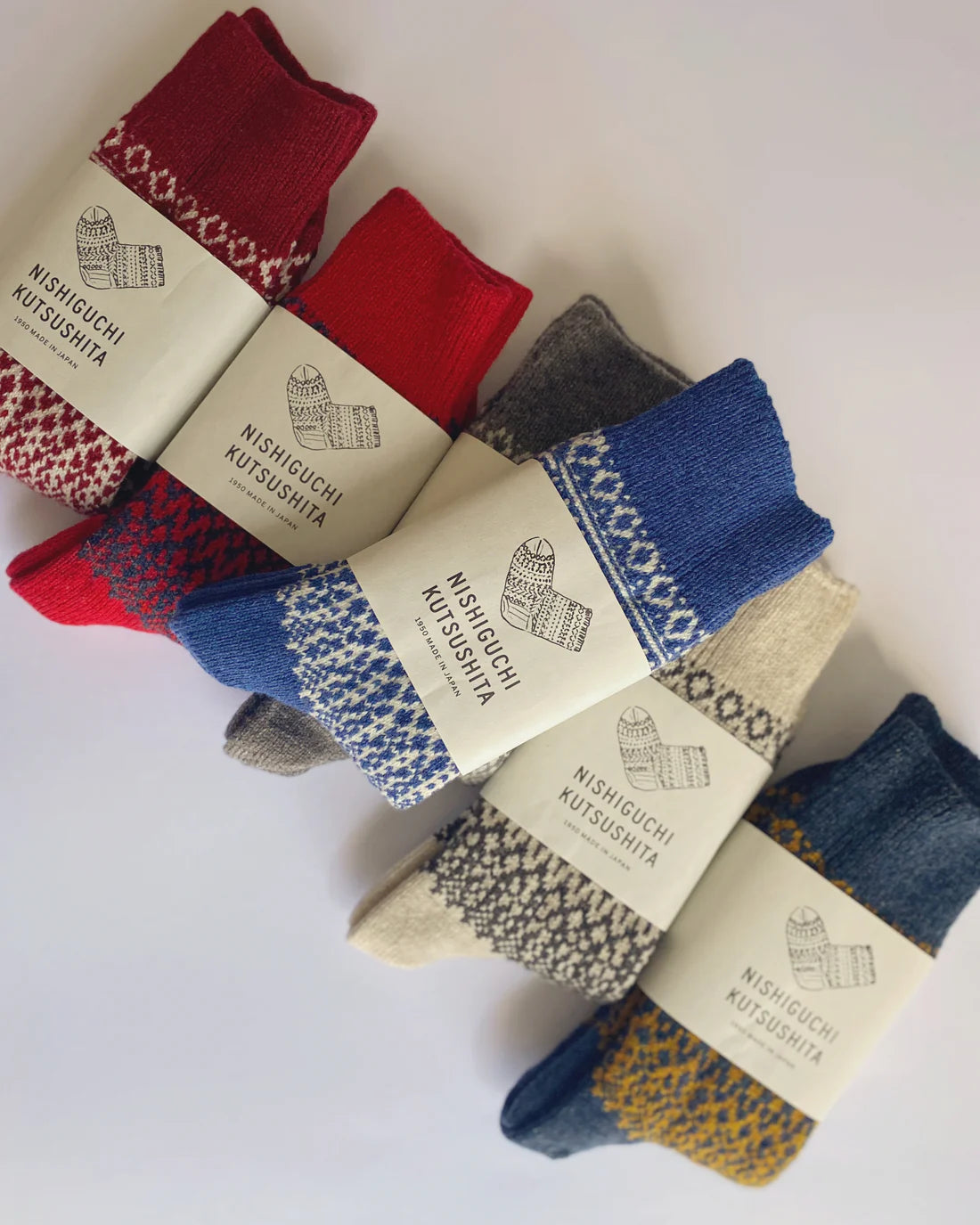 Nishiguchi Kutsushita Oslo Wool Jacquard Sock Seagull Blue Medium
