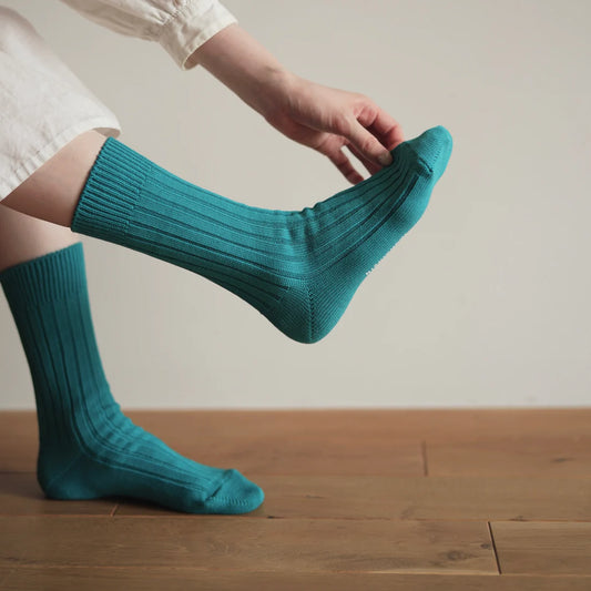 Nishiguchi Kutsushita Praha Egyptian Cotton Ribbed Sock Aquarium Blue Small | Nishiguchi Kutsushita | Miss Arthur | Home Goods | Tasmania